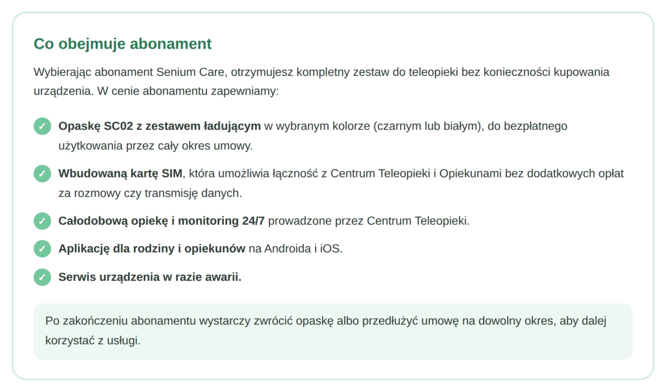 teleopieka senium care co obejmuje