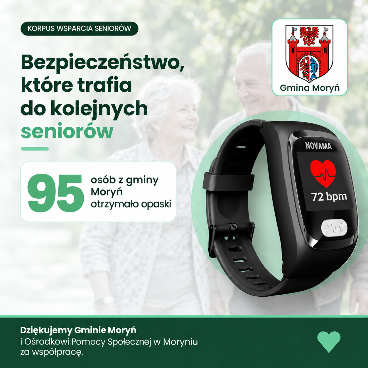 Opaski dla seniorów w Moryniu przygotowane do przekazania w ramach programu Korpus Wsparcia Seniorów 2026